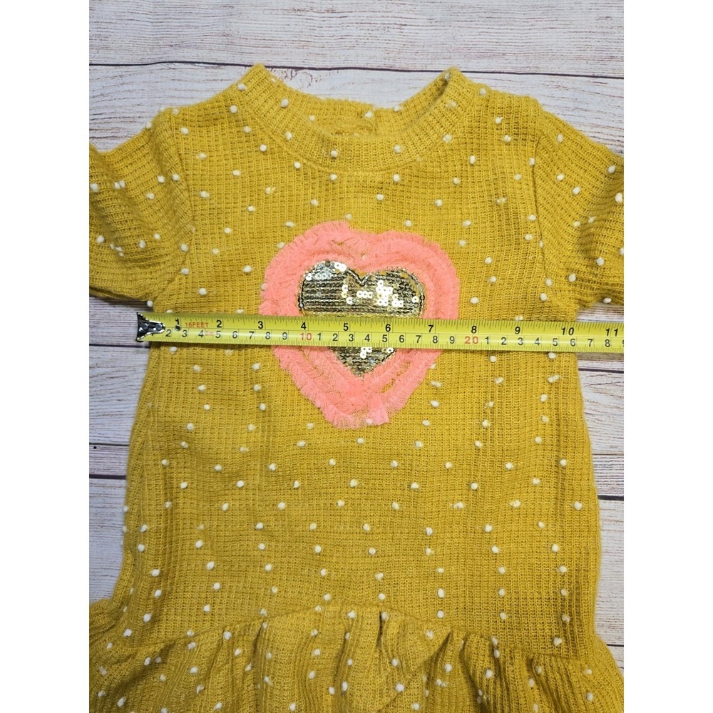 Little Lass Girl's Yellow Long Sleeve Tunic Top Sequin Heart Size 3T - Picture 5 of 6